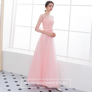 The Veronica Pink Lace Long Sleeves Dress - WeddingConfetti