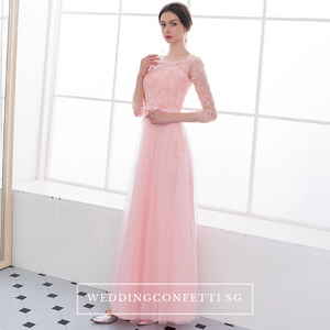 The Veronica Pink Lace Long Sleeves Dress - WeddingConfetti
