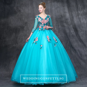 The Johanni Long Sleeves Turquoise Gown (Customisable) - WeddingConfetti