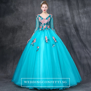 The Johanni Long Sleeves Turquoise Gown (Customisable) - WeddingConfetti