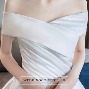 The Catelyn Wedding Bridal Off Shoulder Satin Gown - WeddingConfetti