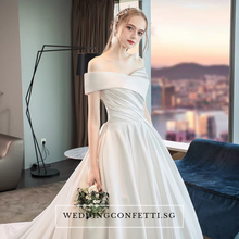 Load image into Gallery viewer, The Catelyn Wedding Bridal Off Shoulder Satin Gown - WeddingConfetti