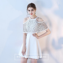 Load image into Gallery viewer, The Lorde Lace Off Shoulder / Halter Black / White Dress - WeddingConfetti
