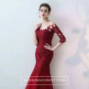 The Rorenza Red / Wine Red / Royal Blue Long Illusion Sleeves Gown - WeddingConfetti