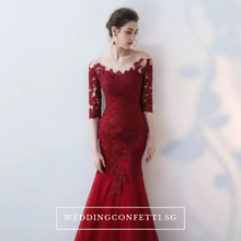 Load image into Gallery viewer, The Rorenza Red / Wine Red / Royal Blue Long Illusion Sleeves Gown - WeddingConfetti