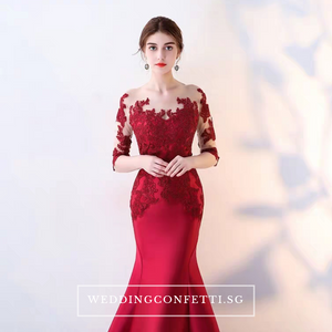 The Rorenza Red / Wine Red / Royal Blue Long Illusion Sleeves Gown - WeddingConfetti