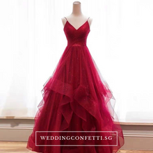 Load image into Gallery viewer, The Vivianna Red / Gold Tulle Sleeveless Gown - WeddingConfetti