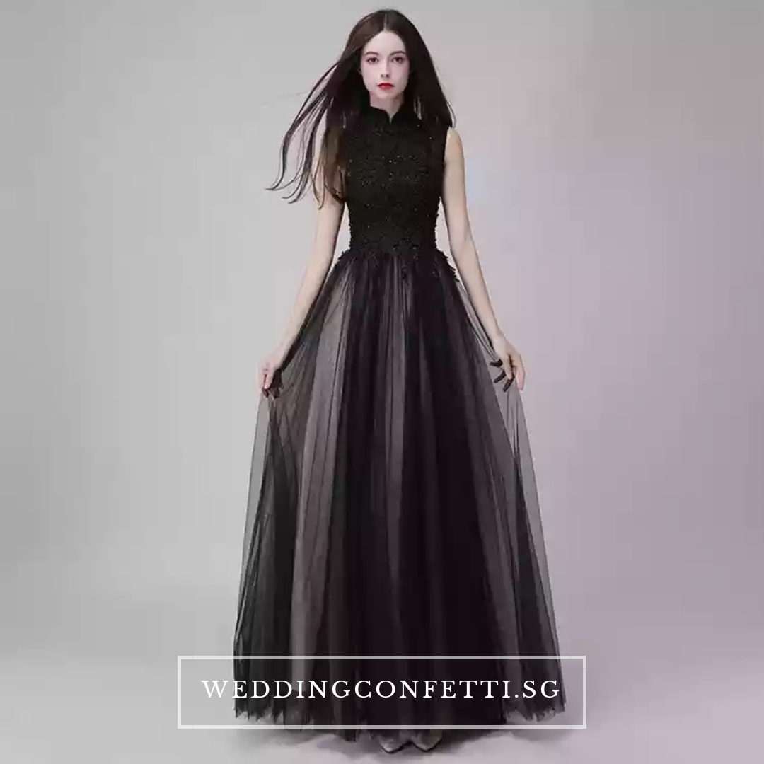 The Rosemary Mandarin Collar Cheongsam Ombre Black Lace Gown –  WeddingConfetti