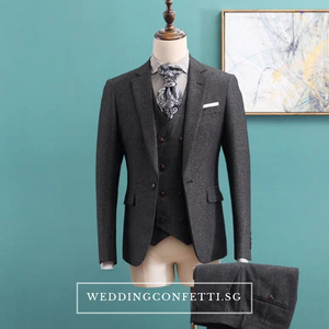 Brendon Groom Men's Brown / Grey / Black Suit Jacket, Vest and Pants (3 Piece) - WeddingConfetti