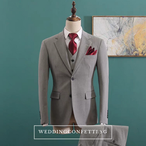 Klause Groom Men's Beige / Grey / Black Suit Jacket, Vest and Pants (3 Piece) - WeddingConfetti