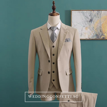 Load image into Gallery viewer, Klause Groom Men&#39;s Beige / Grey / Black Suit Jacket, Vest and Pants (3 Piece) - WeddingConfetti