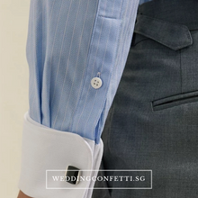 Load image into Gallery viewer, Elliot Blue Striped Long Sleeve Shirt - WeddingConfetti