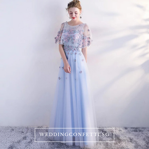 The Pauletta Blue Floral Flare Sleeves Dress - WeddingConfetti