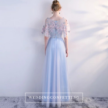 Load image into Gallery viewer, The Pauletta Blue Floral Flare Sleeves Dress - WeddingConfetti