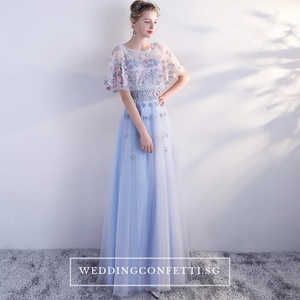 The Pauletta Blue Floral Flare Sleeves Dress - WeddingConfetti