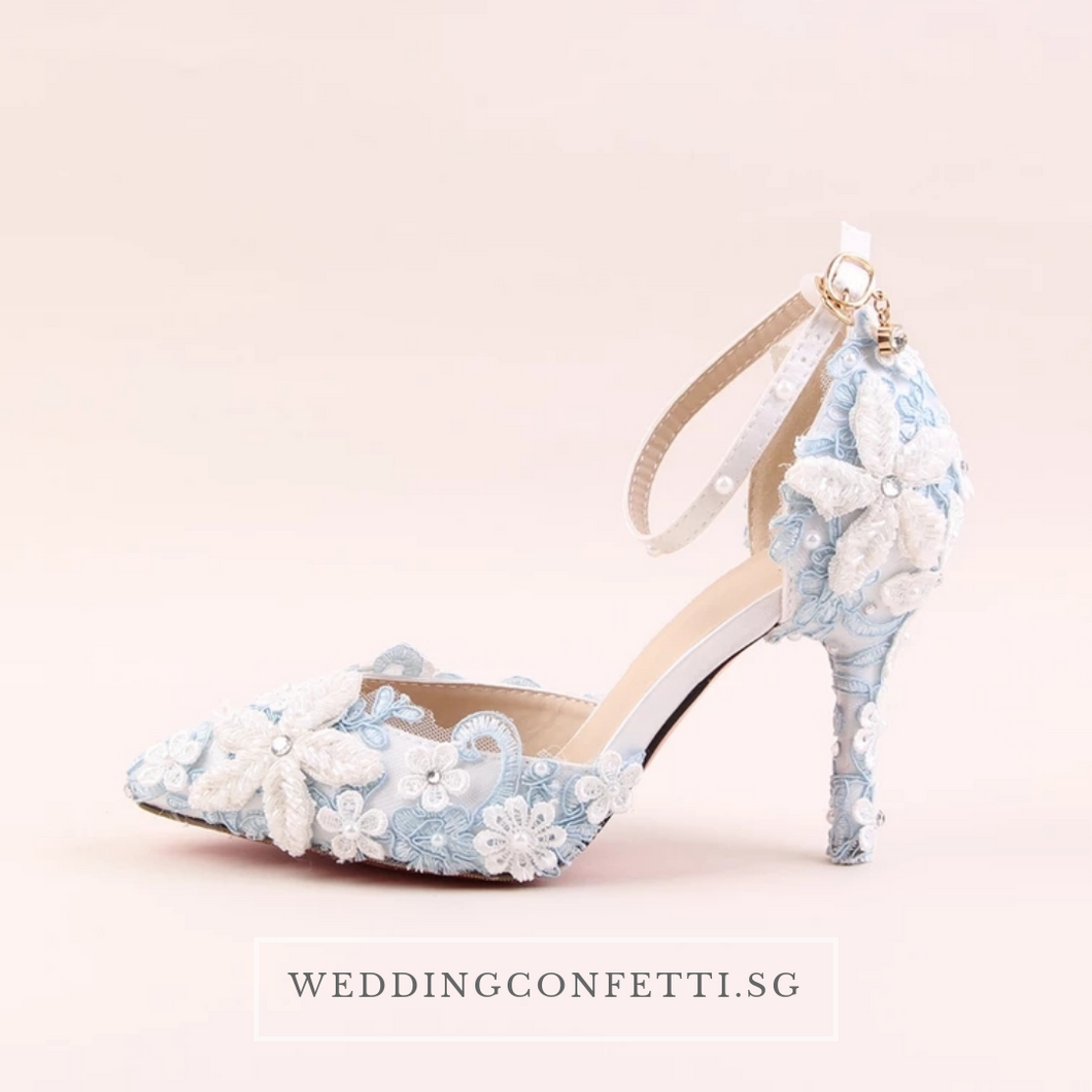 Wedding Bridal Blue Floral Heels - WeddingConfetti