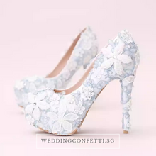 Load image into Gallery viewer, Wedding Bridal Floral Blue Heels - WeddingConfetti