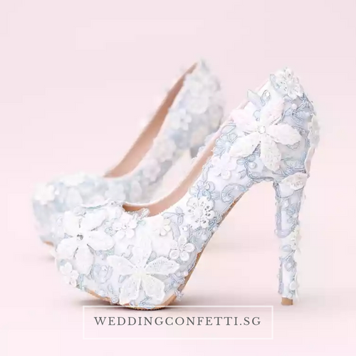 Wedding Bridal Floral Blue Heels - WeddingConfetti