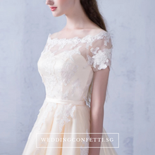 Load image into Gallery viewer, The Lynne Champagne Off Shoulder Gown - WeddingConfetti