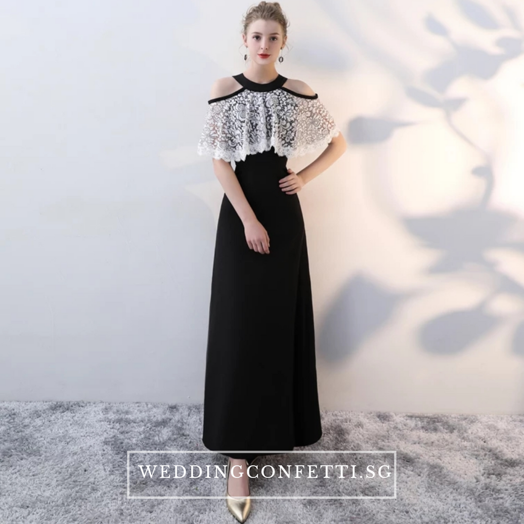 The Lorde Lace Off Shoulder / Halter Black Dress - WeddingConfetti