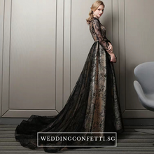Load image into Gallery viewer, The Rhodella Black Long Sleeves Gown - WeddingConfetti