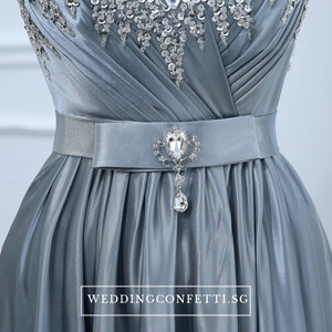 The Roxanna Grey Crystals Sleeveless Gown - WeddingConfetti