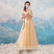 Load image into Gallery viewer, The Windermere Gold Flare Sleeves Gown - WeddingConfetti