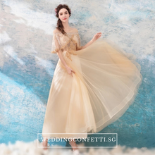 Load image into Gallery viewer, The Windermere Gold Flare Sleeves Gown - WeddingConfetti