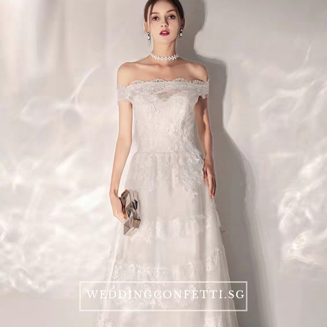 The Yasmine Wedding Bridal Off Shoulder Lace Gown - WeddingConfetti