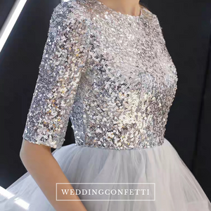 The Alethea Silver Sequined Long Sleeves Gown - WeddingConfetti