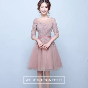 The Rosaelyn Pink lace Sleeves Short Evening Gown - WeddingConfetti