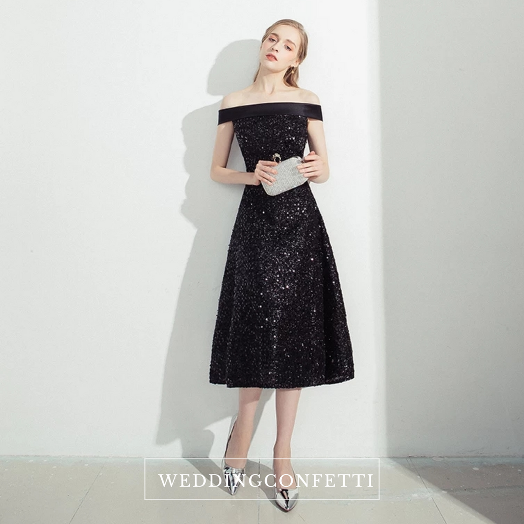 The Prenelia Off Shoulder Black Dress - WeddingConfetti