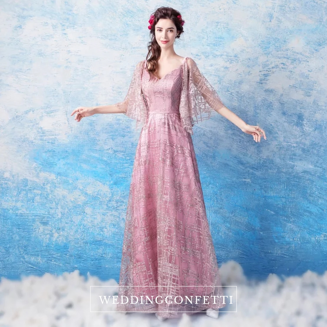 The Veronique Gold / Pink / Grey Flare Sleeves Gown - WeddingConfetti