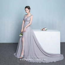 Load image into Gallery viewer, The Celia Grace Grey Lace Sleeveless Gown - WeddingConfetti