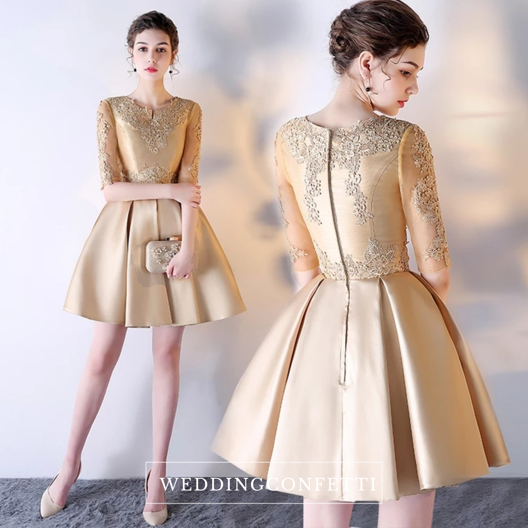 Gold knee length clearance dress