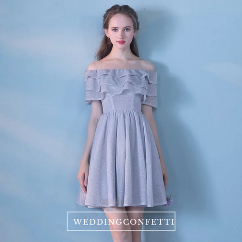 The Faithe Off Shoulder Short Grey Dress - WeddingConfetti
