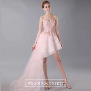 The Nicolette Pink Tube Hi Low Lace Dress - WeddingConfetti