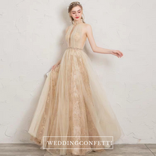 Load image into Gallery viewer, The Penelopia Champagne Halter Gown - WeddingConfetti