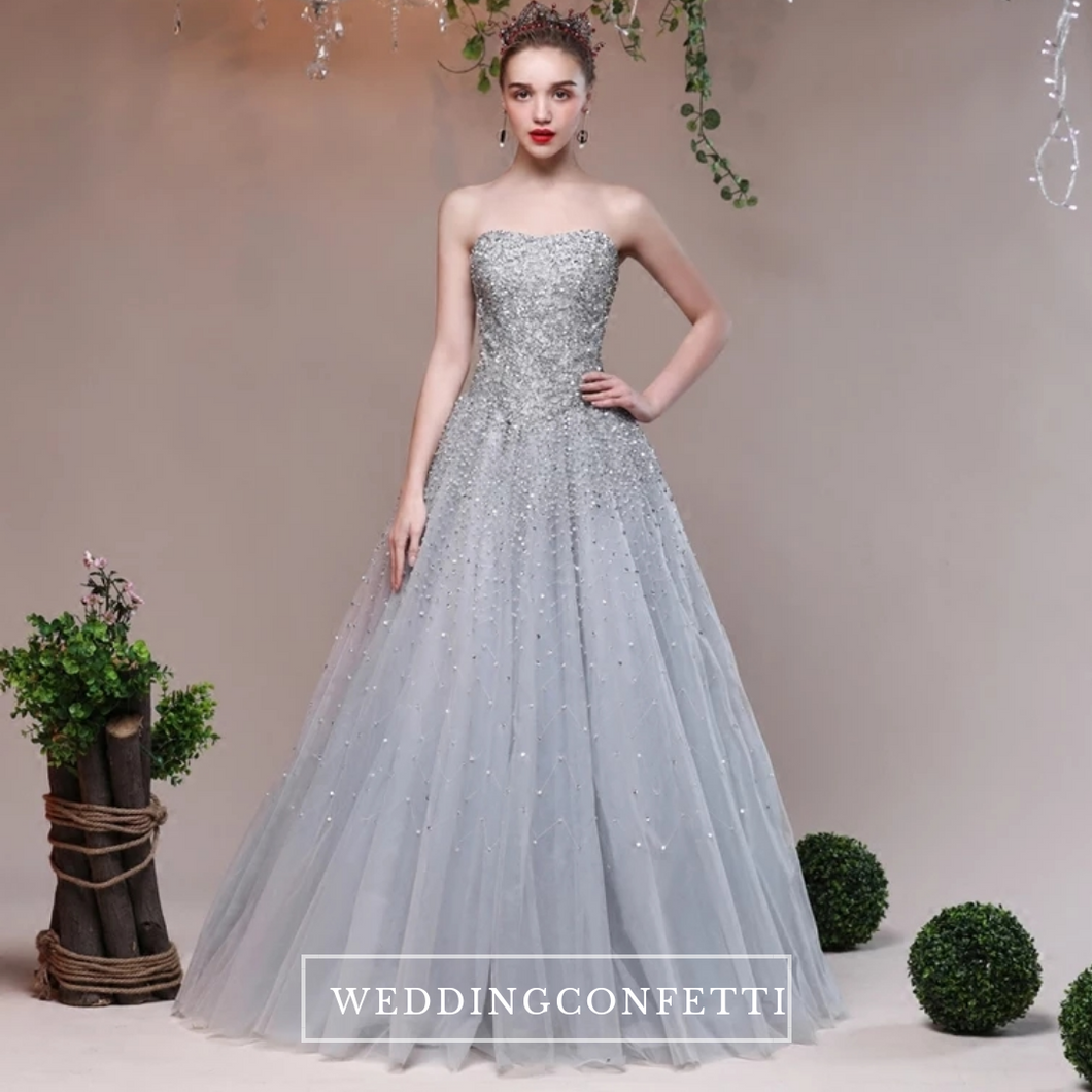 The Heather Grey Glitter Tube Gown (Customisable) - WeddingConfetti