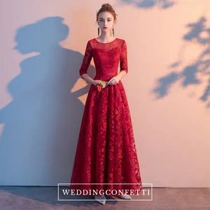 The Herientta Red Long Sleeves Lace Gown - WeddingConfetti