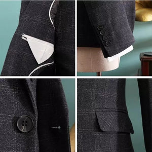 Patrick Groom Men's Navy Blue Suit Jacket, Vest and Pants (3 Piece) - WeddingConfetti