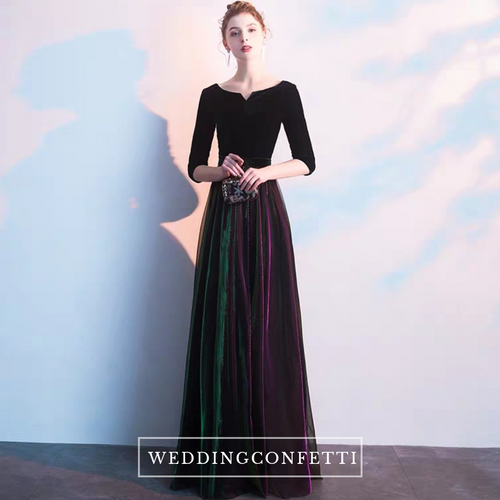 The Rita Black Ombre Long Sleeves Gown - WeddingConfetti