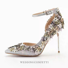Load image into Gallery viewer, Wedding Bridal Floral Gold / Silver Heels - WeddingConfetti