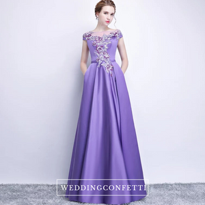 The Prunella Purple Lilac Off Shoulder Gown - WeddingConfetti