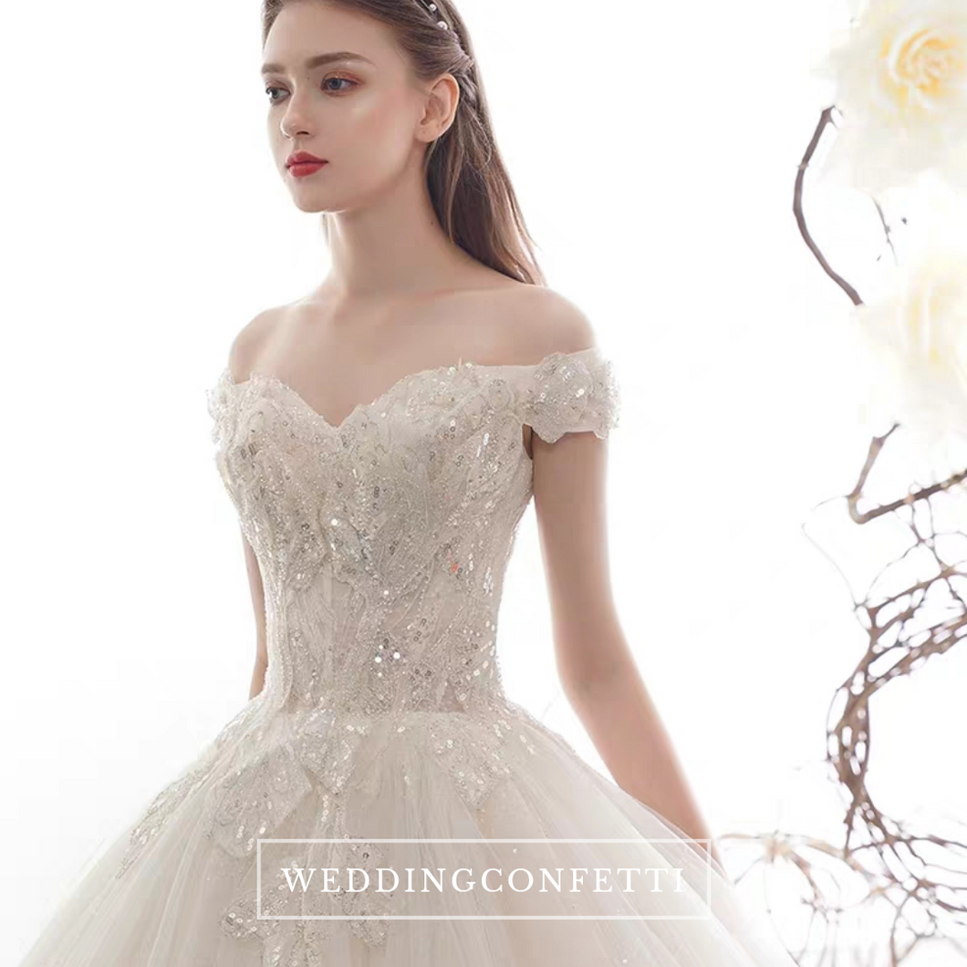 The Claris Wedding Bridal Tulle Off Shoulder Gown - WeddingConfetti