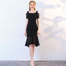 Load image into Gallery viewer, The Keridia Off Shoulder Black / Red Lace Dress (Available In 2 Colours) - WeddingConfetti
