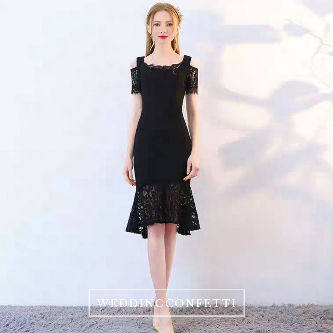 The Keridia Off Shoulder Black / Red Lace Dress (Available In 2 Colours) - WeddingConfetti