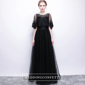 The Cecily Lace Black Illusion Sleeves Gown - WeddingConfetti