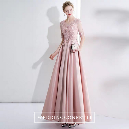 The Kadienne Pink Long Sleeves Satin Gown - WeddingConfetti