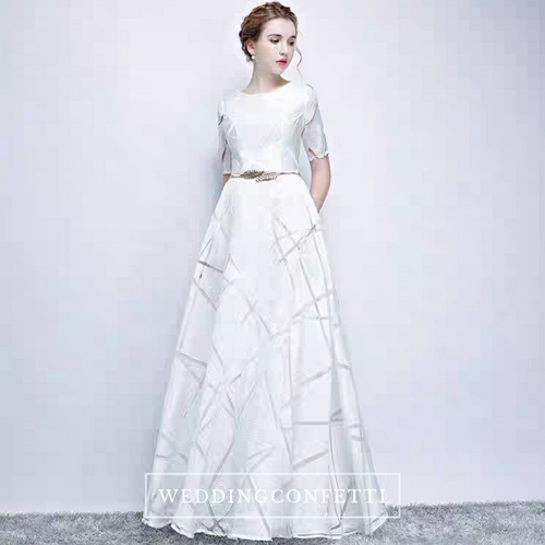 The Eliza White / Grey Long Sleeves Dress - WeddingConfetti
